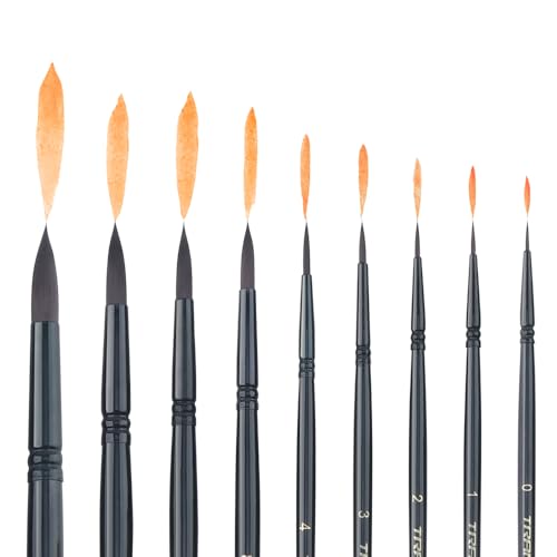 Transon Round Paint Brush Set 9pcs Synthetic Sable Hair for Acrylic Painting Watercolor Painting Gouache Ink Craft and Detail Painting Black Color - Thumbnail 5
