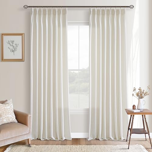 132 Inch Pinch Pleat Linen Curtains 2 Panels Set for