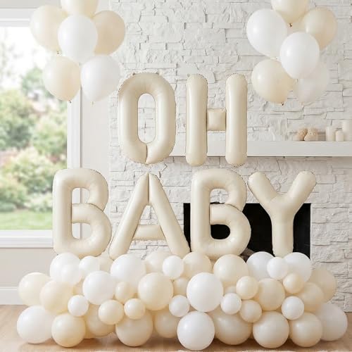 Biapian 40 Inch OH BABY Letter Balloons, Big Beige Foil Balloons, 6 Pcs Giant Alphabet Large Balloon Neutral Balloon Banner Sign for Baby Shower Birthday Gender Reveal Party Decoration by Biapian - Used condition - Image 6
