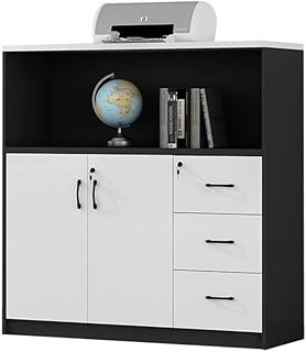 YQINQIN83B Archivador de Madera Blanco y Negro, Puerta Doble con Tres cajones, Armario de Almacenamiento for Datos