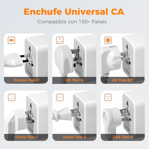 Miniatura 8 de Tessan Adaptador Enchufe Universal Con 2 Usb C 15 W, Adaptador De Viaje Con 4 Usb, Cargador Universal Para Uk Americano Japón Brasil Australia España Argentina Tailandia