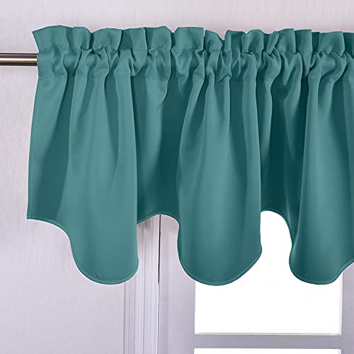 Nicetown Blackout Window Valance For Nursery - Home Decoration 52 By 18 Inches Rod Pocket Scalloped Window Treatment Tier For Laundry/Kitchen/Loft, 1 Panel, Sea Teal #TOP1