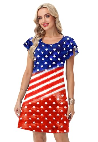 Image of AOBUTE Womens 4th of July Dress American Flag Party Dresses USA Parade Mini Dress