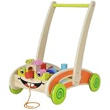 Eichhorn 100001833, Spiel- und Lauflernwagen - teilmontiert - mit 35 bunten Bausteinen aus Holz - 39 x 26 x 48 cm