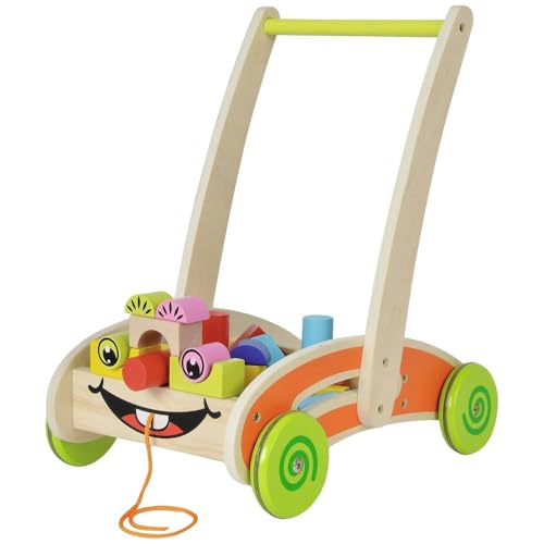 Eichhorn 100001833, Spiel- und Lauflernwagen - teilmontiert - mit 35 bunten Bausteinen aus Holz - 39 x 26 x 48 cm