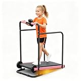 AKLUER Kids Walking Pad Treadmill - Non-Electric Indoor Exercise Equipment for Boys & Girls, Self-Propelled Fitness Toy with Front Padded Rails, Safe Active Play Gym for Home Use, Pink