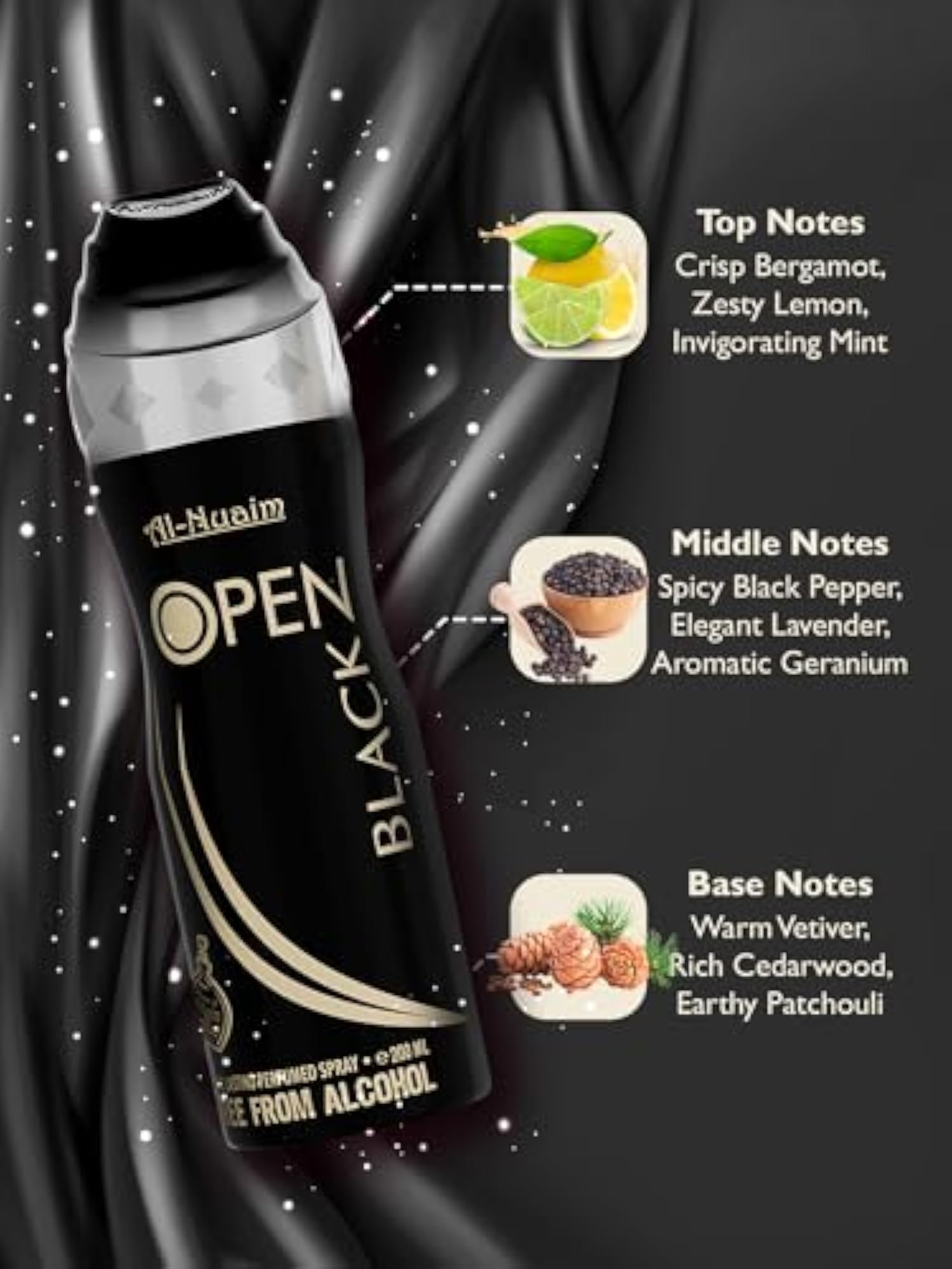 Chocolate Musk, Aseel & Open Black Alcohol Free Deodorant Pack of 3