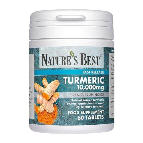 Nature's Best Turmeric 10,000mg Tablets, 60 Tablets | High Strength, 95% Curcuminoids, Taste, Free, UK Made, 2 Months' Supply