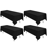 dekostoff schwarz weiss gestreift 100% Premium Polyester 4 Stück Schwarze Tischdecke 153 x 320 cm, 8 Fuß Rechteckige Premium Polyester Tischdecke, Flecken und Knitterfrei Waschbar Dekorative Tischdecke für Küche Hochzeit Party Restaurant oder Bankett