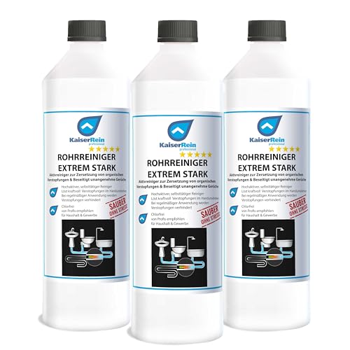 KaiserRein Profi Rohrreiniger 3x 1L - Kraftvoller Abflussreiniger...