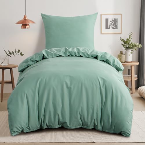 RUIKASI Bettwäsche 155x220 Baumwolle Grün - Salbeigrün Baumwolle...