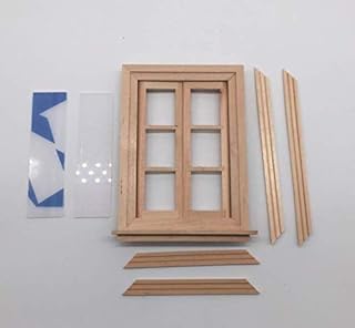 DIY 1:12 Scale Dollhouse Miniature Wood Window Frame Double Hung 6 Panel Glass Frames; Width 9.2cm, Height 13.5cm