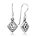 925 Sterling Silver Puffed Square Celtic Four Leaf Clover Heart-Shaped Dangle Hook Earrings
