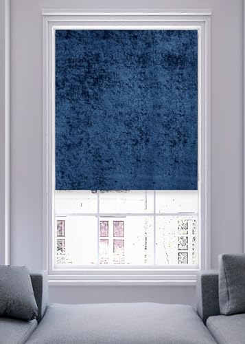 Lister Cartwright Crushed Velvet Roller Blinds for Windows – Midnight Blue (90 x165 cm) - Easy Fit, Cut to Size, Thermal Insulated, Modern Window Blind with Child Safety Fixing