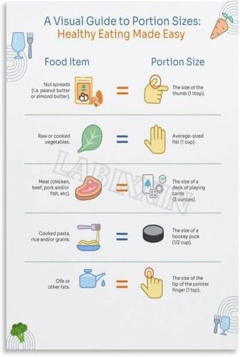 Healthy Diet Guide Poster Visual Food Portion Sizes Chart for Meal Prep Kitchen Dining Room Wall-Art Decor(Unframed,12x18inch(30