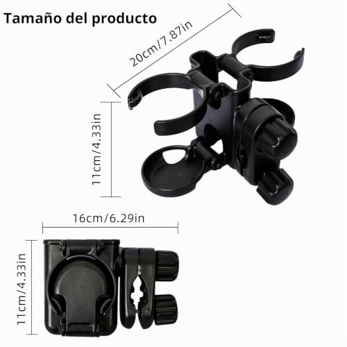 Miniatura 7 de Vihir Portavasos Carrito Bebe, 3 En 1 Plegable Portabotellas Para Sillas De Ruedas, Universal Soporte De Bebidas Para Cochecito, Bicicletas, Scooters, Con Soporte Para Teléfono Móvil