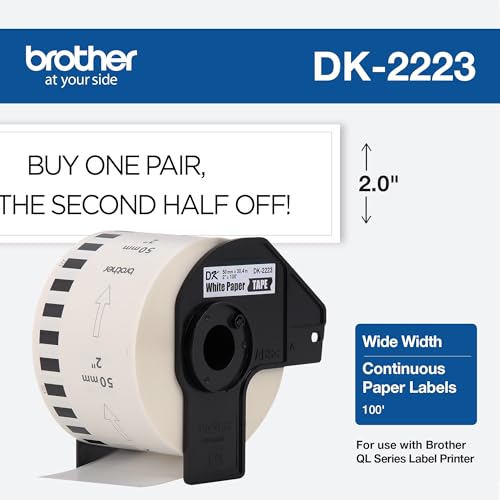 Image of Brother Printer Continuous Length White Paper Tape (DK2223) 50mm x 30.4 Month