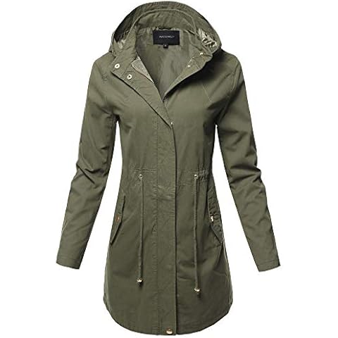 Awesome21 Casual Hooded Drawstring Military Long Length Jacket Olive S Cover