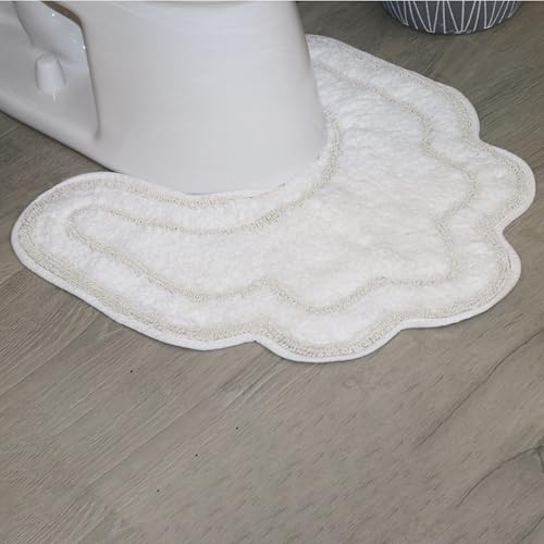 Home Weavers Allure Collection 100% Cotton Contour Rug, Soft & Absorbent U-Shaped Toilet Rug, Non-Slip Backing, Quick Dry, Machine Washable Bathroom Floor Mat for Toilet Base, 20"x20", White