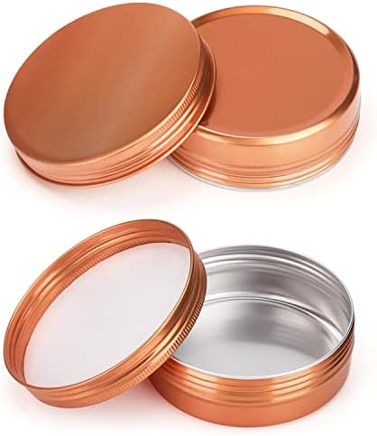 Belle Vous 24 Pack Round Aluminium Tins - 60ml / 2oz Copper Screw Lid Cans - Mini Empty Metal Jars/Containers for Travel, Cosmetics, Candies/Sweets, DIY Crafts, Lip Balm/Cream, Samples and Storage