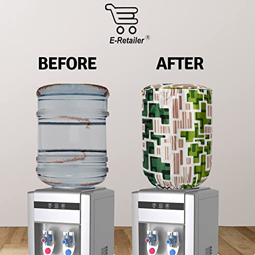 Image of Polyester Water Dispenser Bottle Cover With Adjustable Elastic Closure And Water Level Indication For 20L, Pack of 2Pc (Color- Green Geometric, Size-17x11 Inches)