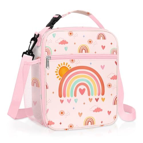 Clastyle Sac Isotherme Repas Enfant Arc-en-ciel Lunch Bag Isotherme Filles Petit Sac Lunch Box pour L'école Étudiant Pique-nique, Soleil Arc-en-ciel