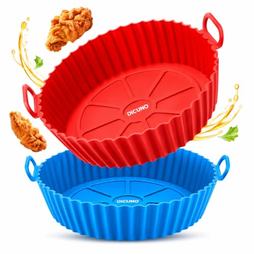 Image of DiCUNO 2 Pcs Silicone Air Fryer Tray Reusable, Non-Stick Air Fryer Silicone Liners Basket, Heat Resistant Baking Tray for Air Fryer Oven, Easy Clean Cooking Accessories for Kitchen