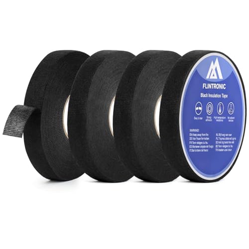 flintronic Cinta Aislante Cables Eléctricos, 19mm*15M Cinta de Tela, 4pcs Cinta Adhesiva de Tela para Tejidos, para Coches y Cableado, Electricistas, para Aislar y Agrupar Cables de Manera Segura