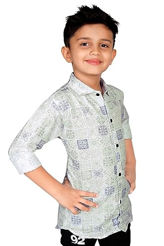 Image of Boys Long Sleeve Cotton Lining Printed Collared Shirts