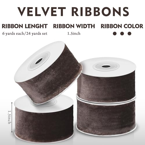 Preboun 4 Rolls Christmas Velvet Ribbon 24 Yards,Brown,1.5 Inch by Preboun - Used condition - Image 2
