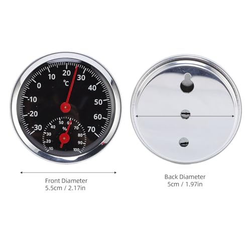 Mechanisches Thermometer Hygrometer für Auto und Innenräume - Keine Batterie, Analoge Luftfeuchtigkeitsmesser mit Hoher Genauigkeit mit Wandmontage, Aluminium -Zifferblatt,