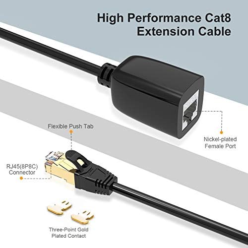 CableCreation Cat8 Ethernet Extension Cable, RJ45 Shielded Male to Female Extender,High Speed 40Gbps 2000Mhz FTP Patch Cord, UV Resistant LAN Cable,3M/10FT,Black