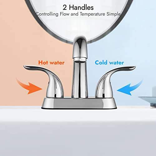 Cinwiny Polished Chrome 4 Inch Centerset Bathroom Sink Faucet Deck Mount Two Handles Vanity Faucet Mixer Tap With Pop Up Drain Assembly #TOP6