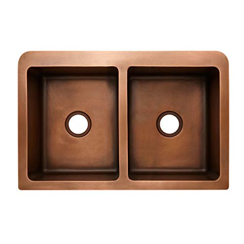 Signature Hardware 353274 Aberdeen 35" Farmhouse 50/50 Double Basin Copper Kitchen Sink #TOP1