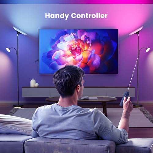 Image of SIBRILLE RGB Torchiere Floor Lamp - 2 Way Dimmable LED Standing Lamp with Remote&Button Control, 34W Rotatable Floor Reading Light, 72'' Tall Modern Corner Lamp for Living Room Bedroom Office, Black