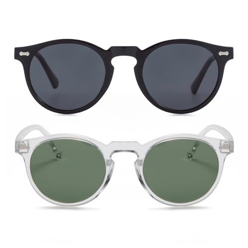 Image of Gleyemor Vintage Polarized Sunglasses for Men Round Sunglasses UV400 Protection Retro Hand-crafted Acetate Frame