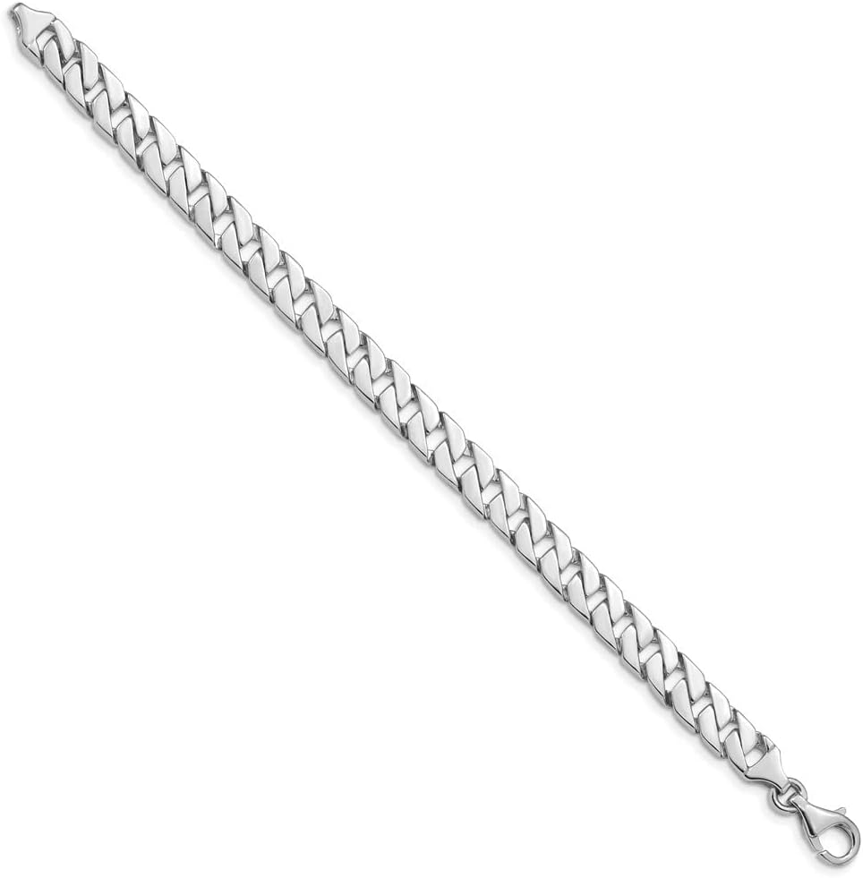 Diamond2Deal 10k White Gold 7.4mm Hand Polished Fancy Link Bracelet