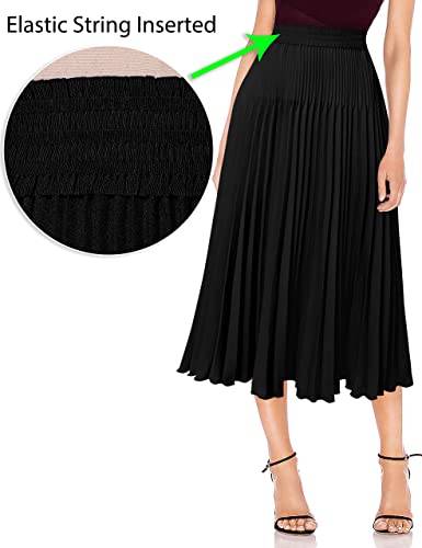 VFSHOW Womens Pleated Elastic High Waist Casual Work Business Office A-Line Swing Midi Skirt4