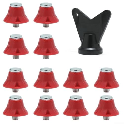 Juego de 12 tacos de repuesto para botas de fútbol con llave, tacos de aleación de aluminio de rosca de 5 mm para fútbol, rugby, senderismo, tacos ligeros antideslizantes (13 mm, rojo)