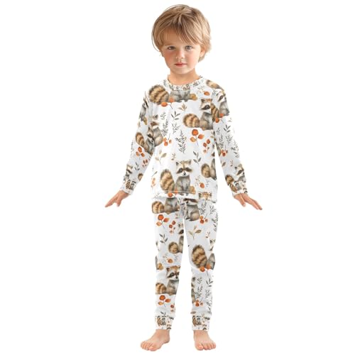 senya Raccoon Autumn Leaves Pajamas Set Long Sleeve Soft Cotton Sleepwear 2 Piece3