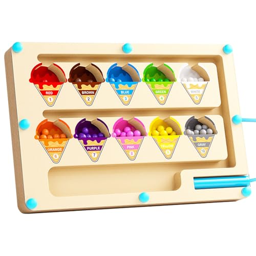 SINJAETRQ Compact Magnetic Color & Number Maze - Montessori Toys for 2 3 4 5 Year Old Portable Wooden Sorting Counting Board Travel Educational Gifts for Toddlers Boys Girls
