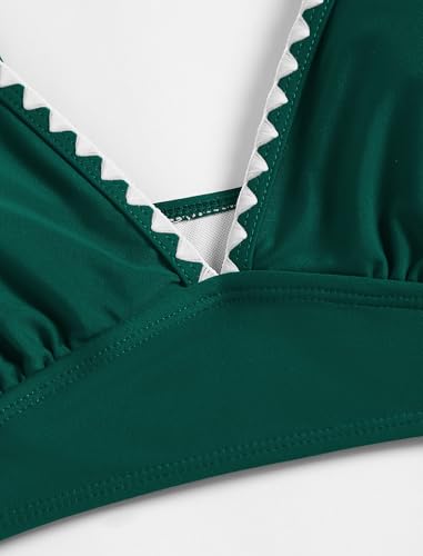 ZAFUL Women's V Neck Bikini Top Only - Solid Push Up Padded Bralette Color Block Swimsuit Bathing Suits Top (Green L) — view 6