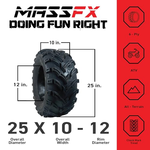 New MASSFX MS single ATV/UTV Tire 25 x10-12 Rear, 25x10x12 25x10/12 - Thumbnail 2