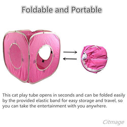 Citmage Cat Cube Pop Up Non-Woven Fabric Play Tent Toy With Hook And Loop,3 Peek Holes Collapsible,Lightweight,Provide Exercise Game For Cats,Kitties,Puppies (Pink) #TOP5