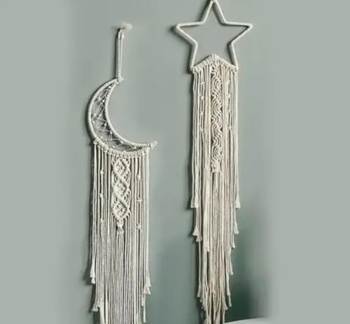 Tapisserie macramé lune étoile en coton tissé de haute qualité pour une décoration raffinée