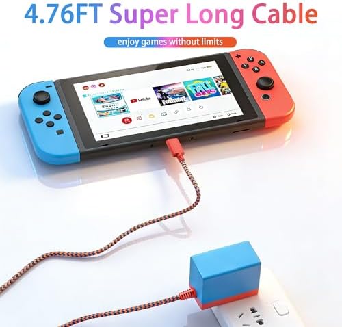 GreBed 39W Compatible with Nintendo Switch Fast Charging, with USB-C Cord, Compatible with Switch OLED, Lite, Steam Deck – Supports TV Mode(Red/Blue) — view 3