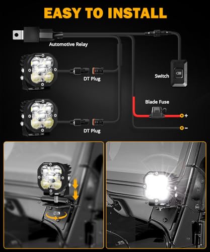 Image of Auxbeam XP-Ultra Series 3 Inch LED Pods, Amber White Off-Road Ditch Lights | Spot Flood Combo, 80W 9600LM, Amber White Covers, Fog Cube Light, Dual Color Offroad Lights, Driving lights for Trucks Jeep