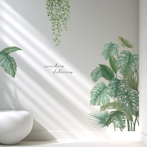 Tanlaby Stickers Muraux Plantes Vertes Autocollants Muraux Feuilles Tropicales Sticker Mural Feuille de Palmier pour Fille Femme Salons Chambres Bureaux...