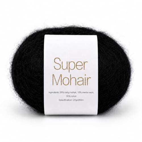 Genthread Mohair-Seide-Garn Schwarz – 260 m flauschiges Strickgarn für leichte Projekte