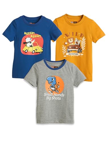 Image of Amazon Brand - Symbol Boys 100% Cotton Graphic Printed Half Sleeves T-Shirt | Age 2-6 Years (Available in Combo Pack of 3 and 5)